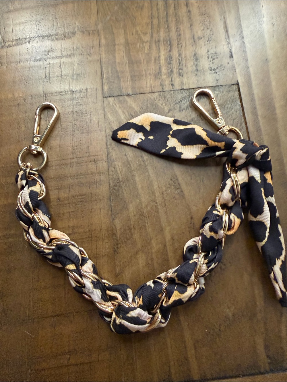 Animal Print Detachable Chain Bag Strap Wristlet Handle Gold Tone Lobster Clasps